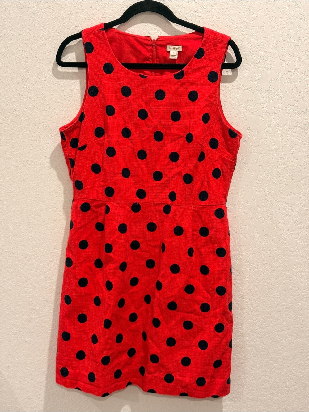 J. Crew Red Dress with Black Polka Dots